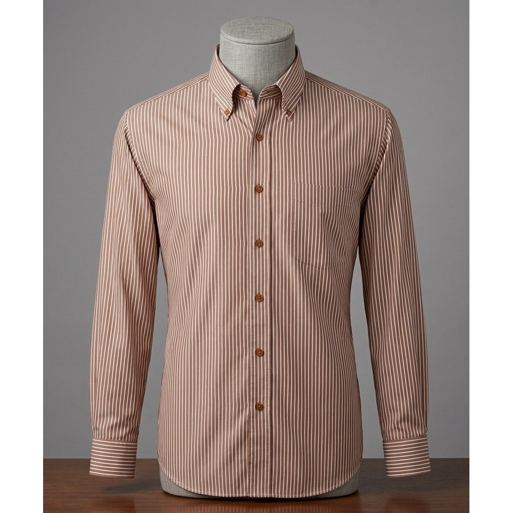 Peter Millar Men's Medium M Brown Striped Long Sleeve Button-Down Shirt
